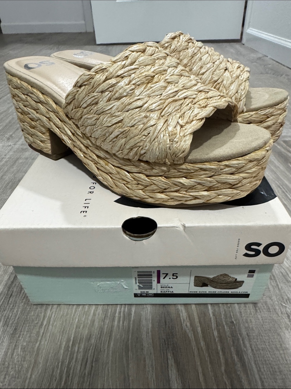SO Natural Straw Braided Platform Slide Sandal
